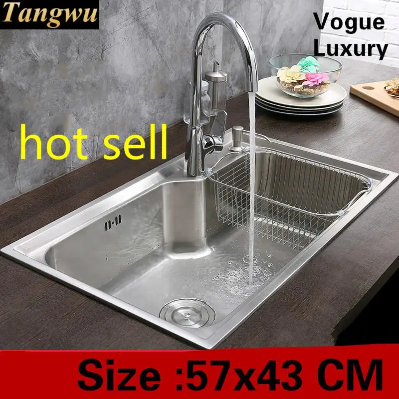 Free shipping Apartment luxury kitchen single trough sink wash vegetables high quality 304 stainless steel hot sell 570x430 MM