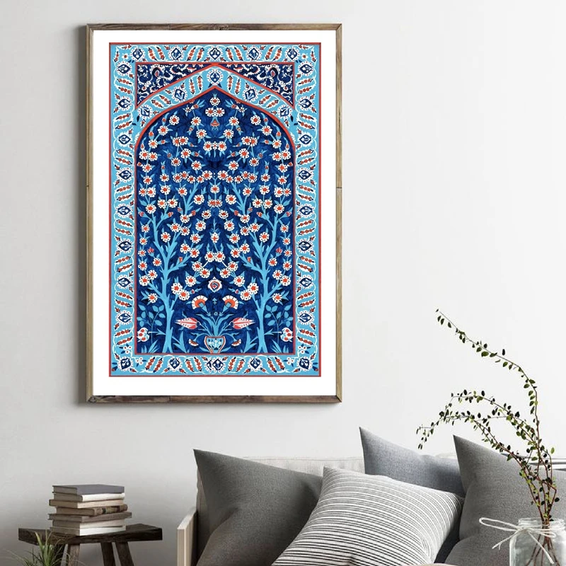 Turkish Tile Tree of Life Watercolor Painting Prints Traditional Ottoman Floral Wall Art Picture Canvas Poster Home Wall Decor