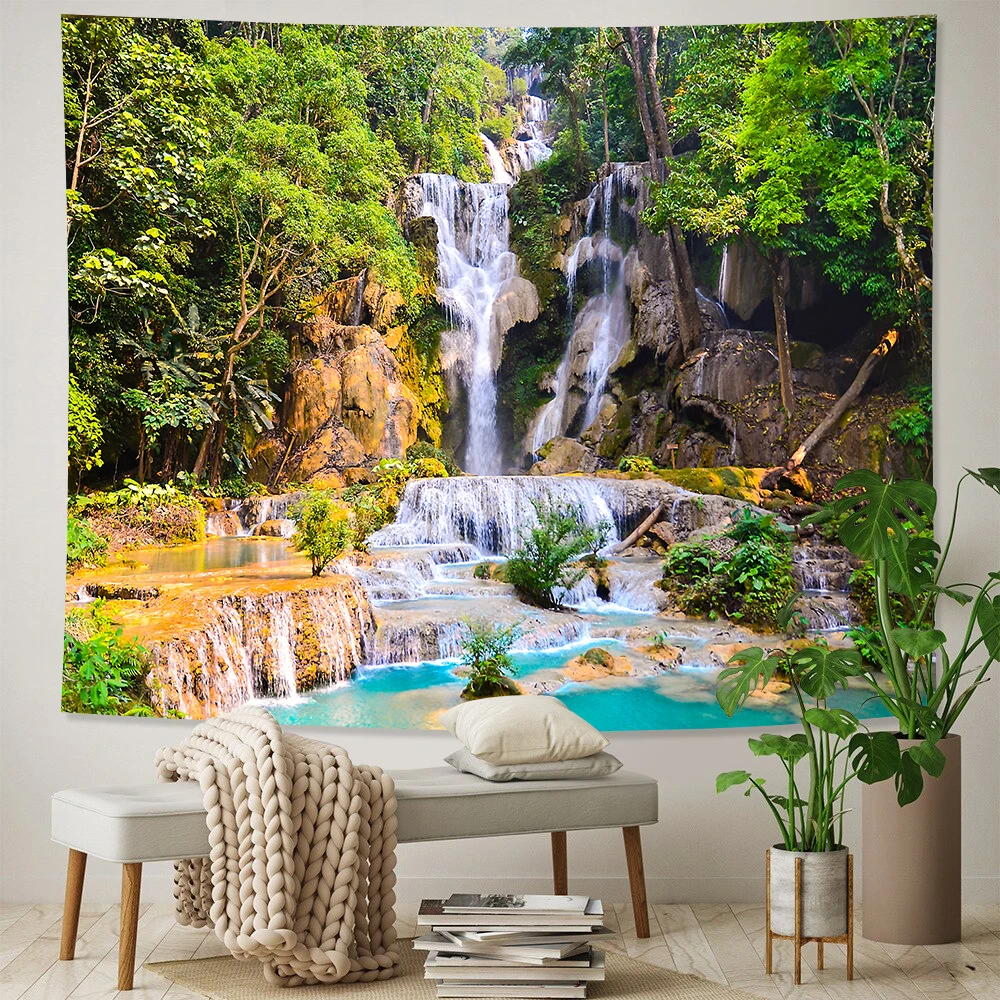 Beautiful waterfall forest home art tapestry Hippie Bohemian decoration large bed sheet background wall sofa blanket