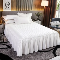 White Thicken Quilted Bedding Bed Skirt Pillowcases Washed Cotton Winter Warm Bedspread Mattress Cover Home Textile