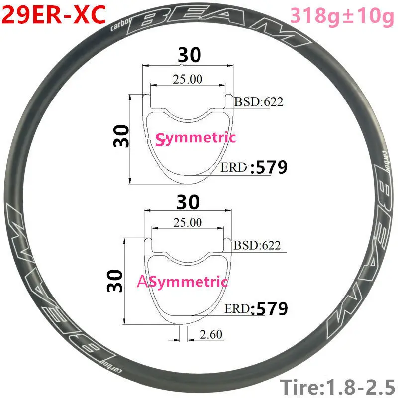 [CB29XC30SL] 320g 30mm Width 25mm Asymmetric 29er Carbon rim mtb Asymmetric bike wheel Hookless Tubeless XC 29er carbon mtb rims