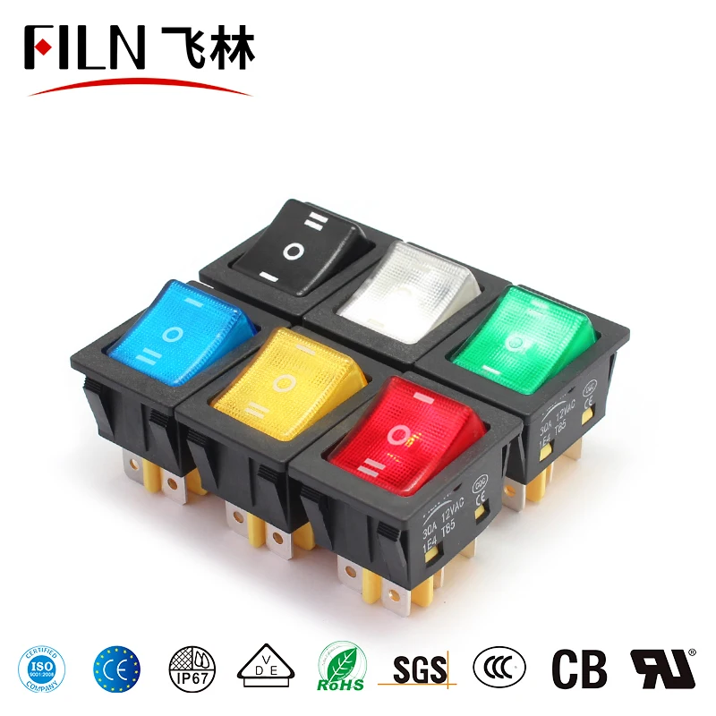 ON-OFF-ON 30A/12V Heavy Duty red blue green yellow white  rocker switch 6 pin Not Waterproof T85 30a rocker switch