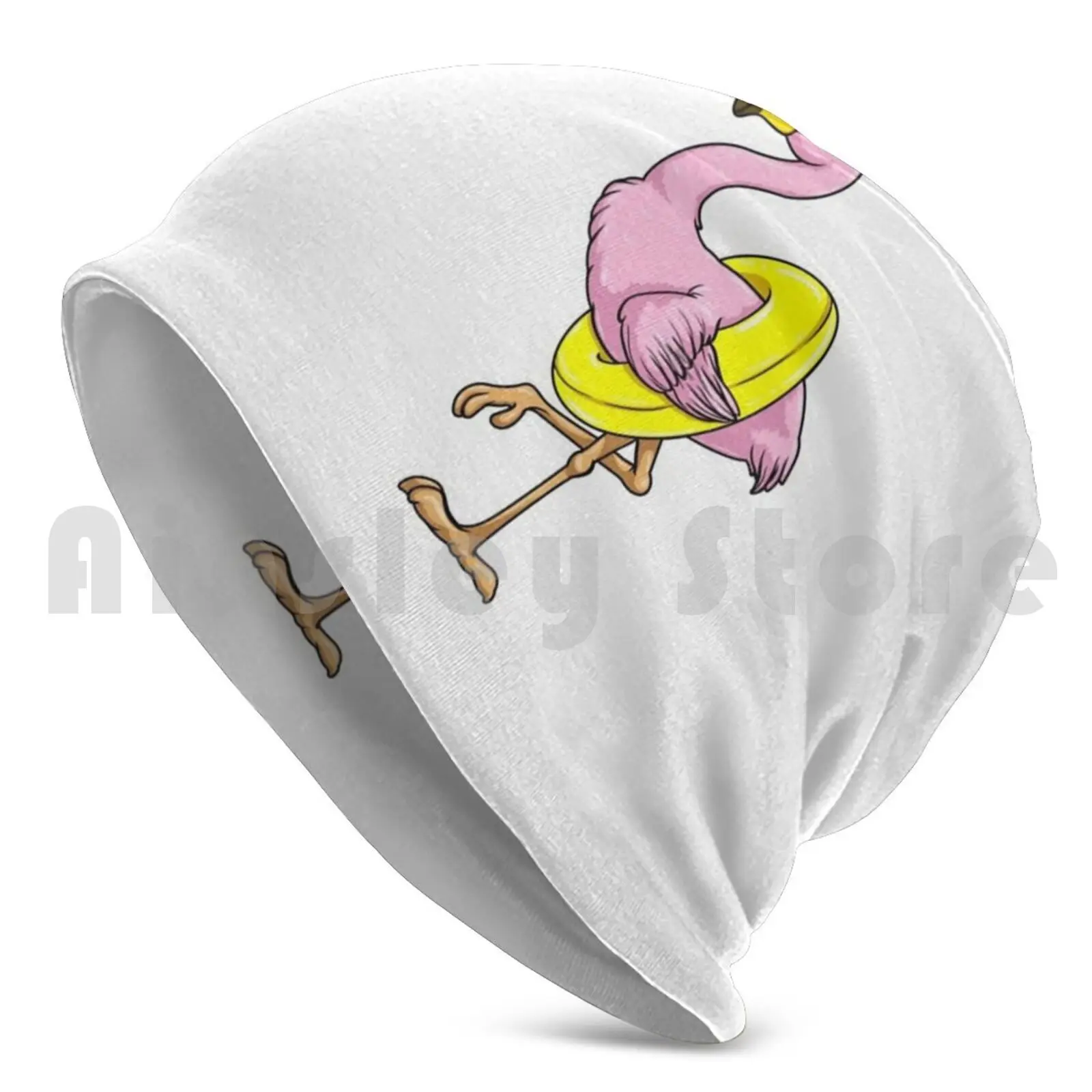 Flamingo At Swimming With Swim Ring Beanies Pullover Cap Comfortable Swimming Diver Swimming Pool Water Sports