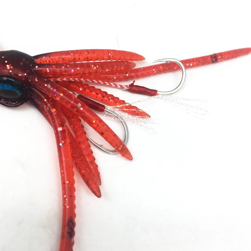 130mm Fishing Tuna Lure Octopus Squid Skirt Fishing Soft Lure Rig Luminous Squid Jig Sea Fishing Wobbler Bait Jig head hook