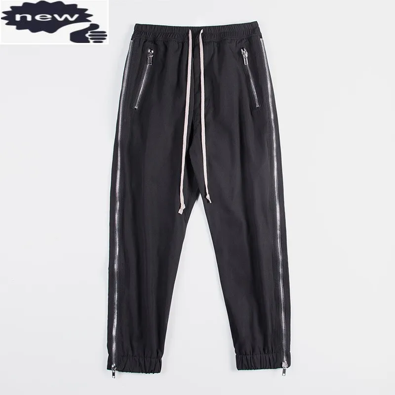 

High Quality Designer Mens Harem Elastic Waist Zipper Hip Hop Drop Crotch Male Joggers Sweatpants Streetwear Pants