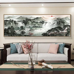 Chinese Traditional Style Mountain River Tree Sun Landscape Canvas Abstract Poster Print Wall Art Picture Living Room Home Decor