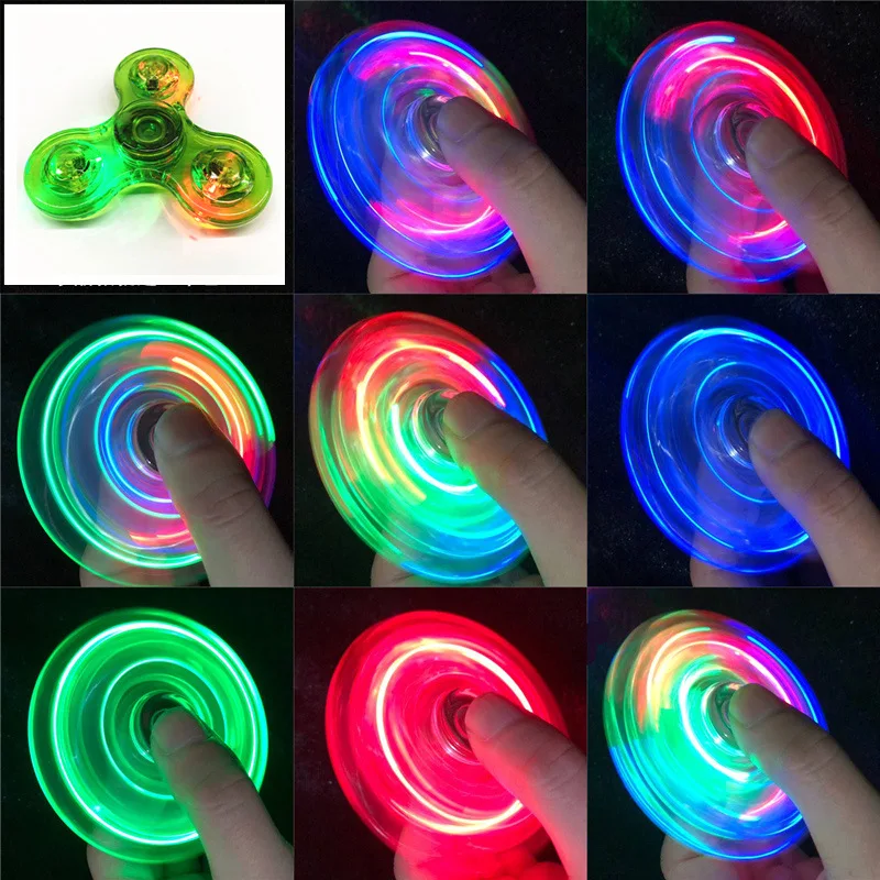 Kristall leuchtendes LED-Licht Fidget Spinner Hand Top Spinner Glow in Dark EDC Stress Relief Toys Kinetisches Gyroskop für Kinder