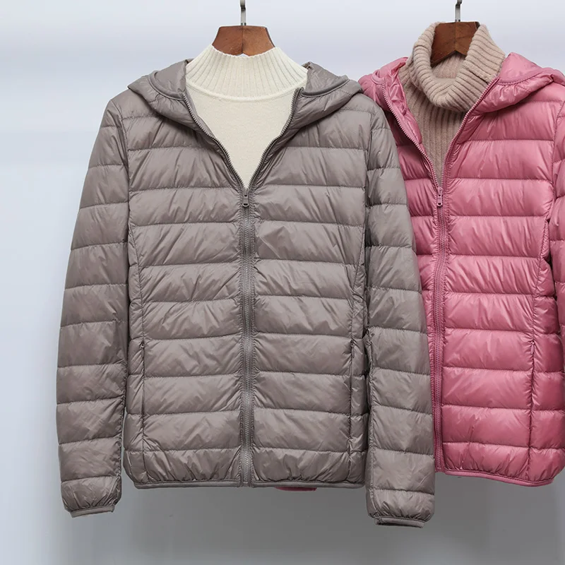 Winter Women 90% Ultra Light Down Jacket White Duck Down Hooded Jacket Long Sleeve Warm Coat Parka Female Solid Portable Outwear