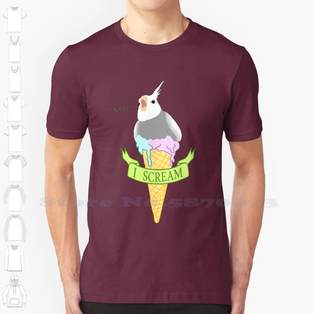 Ice Cream - I Scream - White Cockatiel 100% Cotton T-Shirt Cockatiel Birbs Bird Screaming Cute Kawaii Doodle White Calopsita