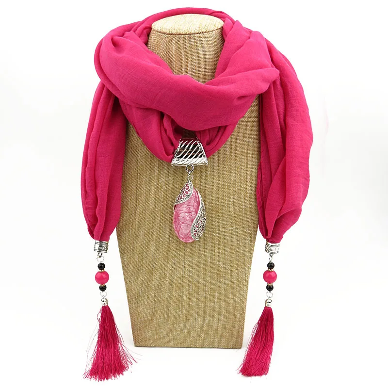 Women Long Scarves Exaggerating Pendant Necklace Lady Ring Scarf Women Tassels Muffler Lady Polyester Cotton Scarf Shawls