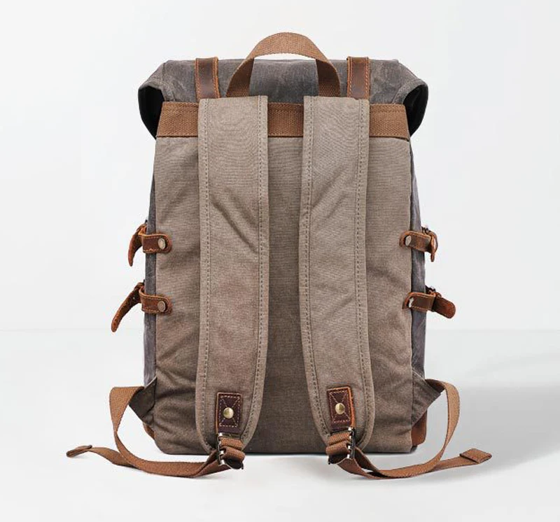 Waterproof Waxed Canvas Backpack Vintage leather men Bagpack large Rucksack School Bag Hiking Backpacks Daypack Mochila