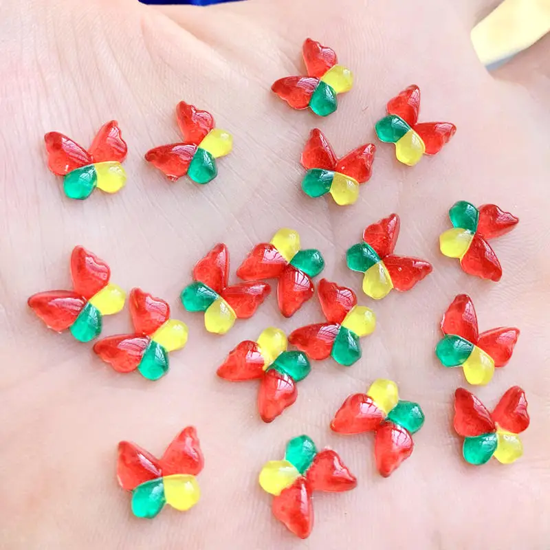 40pcs 10mm Acrylic Colorful Butterfly Flat back Rhinestone crystal appliques DIY Wedding Accessories craft