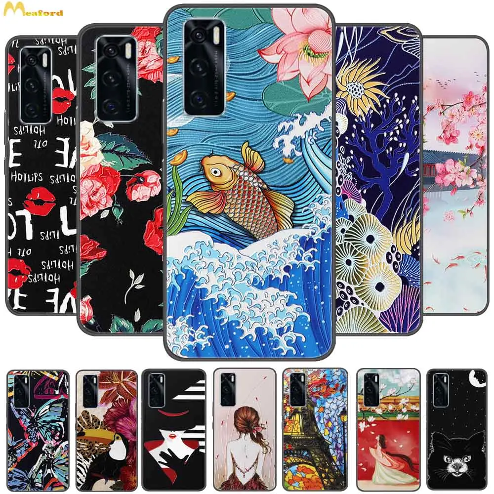 For Vivo V20 SE Case V2022 V2023 3D Relief Silicone Cover For Vivo Y70 Phone Cases V2025 Cute Black TPU Protective Cartoon Coque