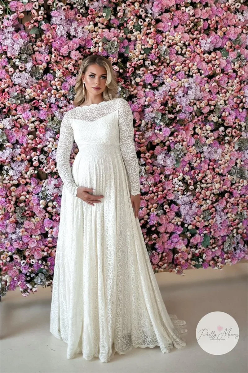 Lace White Pregnant Sleepwear Women Bathrobe Wedding Bridal Robe Customize Nightgown Maternity Pajamas