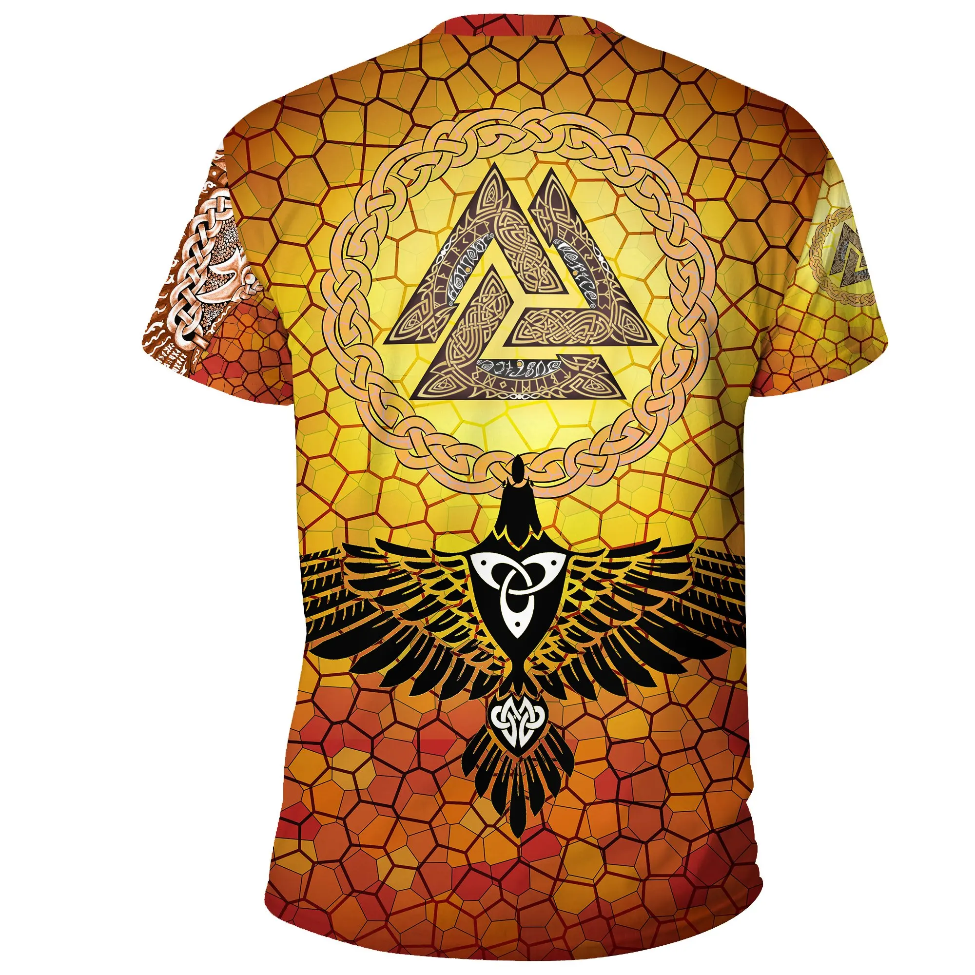 2022 Summer T-shirt Muninn Raven Of Odin Tattoo Gold 3D Printing Men Casual short Sleeve Tee shirts Unisex Street Tee Tops TX-63