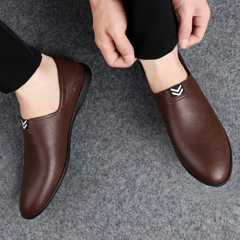 Men's Peas Shoes Comfortable Genuine Leather Men Casual Shoes Breathable Loafers Slip-on Footwear Walking Driving Shoes fg6