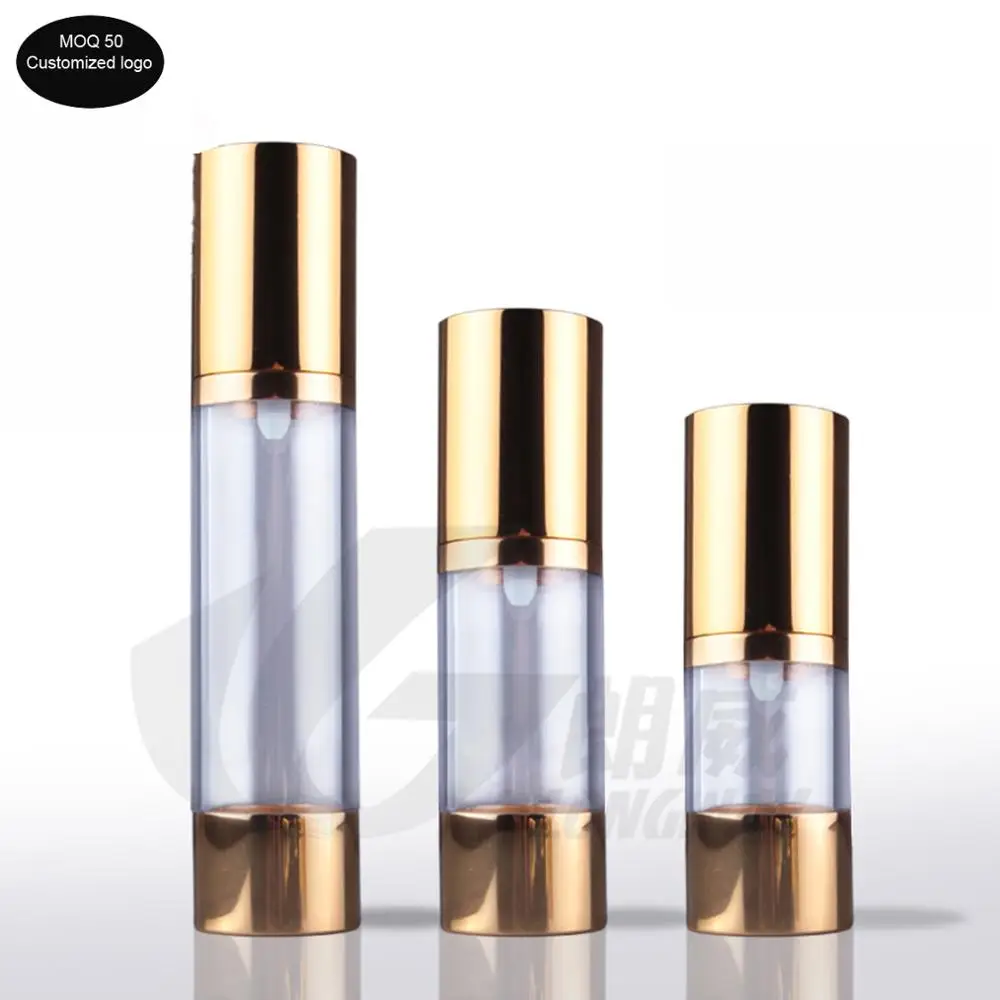 50pcs/lot gold and silver 15ml 30ml 50ml airless bottle vacuum aluminum pump bottles lotion bottle used for Cosmetic Containe