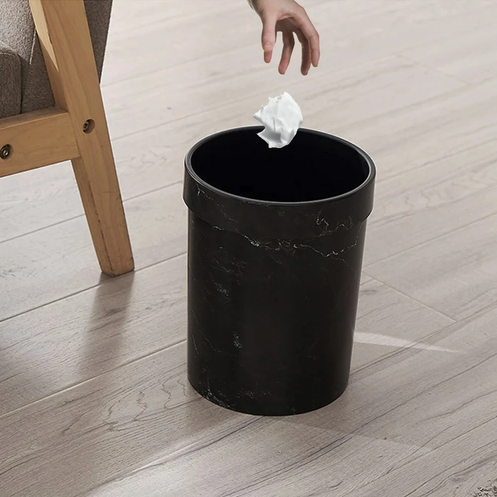 Marble Pattern Plastic Trash Can Without Lid European Style Dustbin Office Garbage Bucket Living Room Bedroom Waste Bin