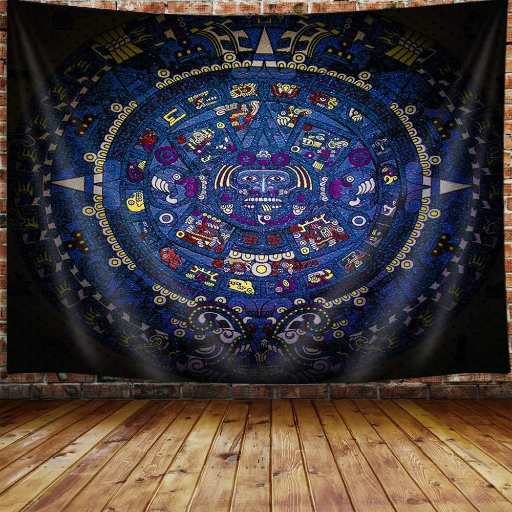 Retro Art Mayan Calendar Bohemian Psychedelic Mandala Tablecloth Home Decoration Art