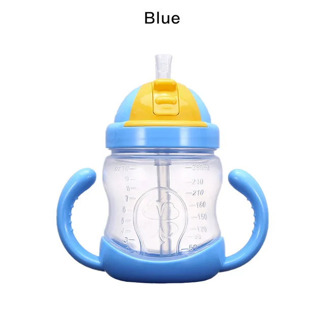 New 280ml Baby Kids Cute Cup Children Learn Feeding Drinking Water Straw Handle School Drinking Bottle Feeding Silicone Sippy