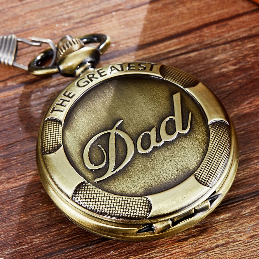 

Vintage Silver Golden Luxury THE GREATEST DAD Quartz Pocket Watch Fob Chain Necklace Men's Fathers Gifts Clock Relogio De Bolso