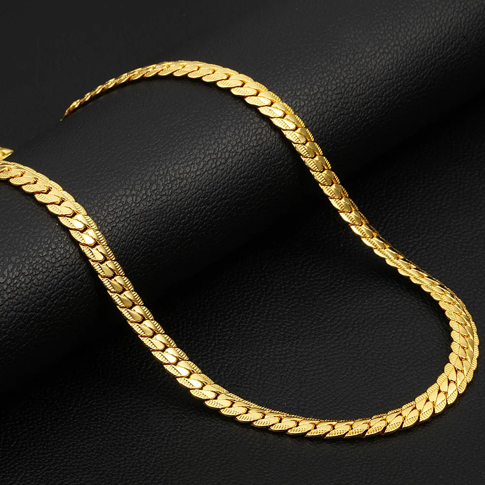 Punk 4/7mm Embossing Flat Snake Chain Necklace Gold/Silver Color Stainless Steel Chains For Men Women Fashion Jewelry 18\