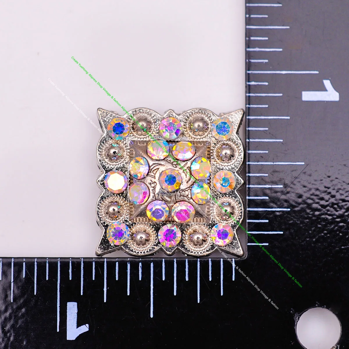10PC 20MM Western Cowboy Berry Saddle Bridle Leathercraft Colorful Rhinestone Crystal Square Silver Belt Concho Decor