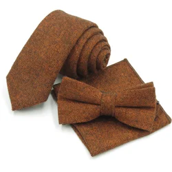 WeiliBoyin-Corbata de lana para hombre, conjunto de corbata de color rojo y marrón sólido, pañuelo de bolsillo, cuadrado, estrecho, 6cm