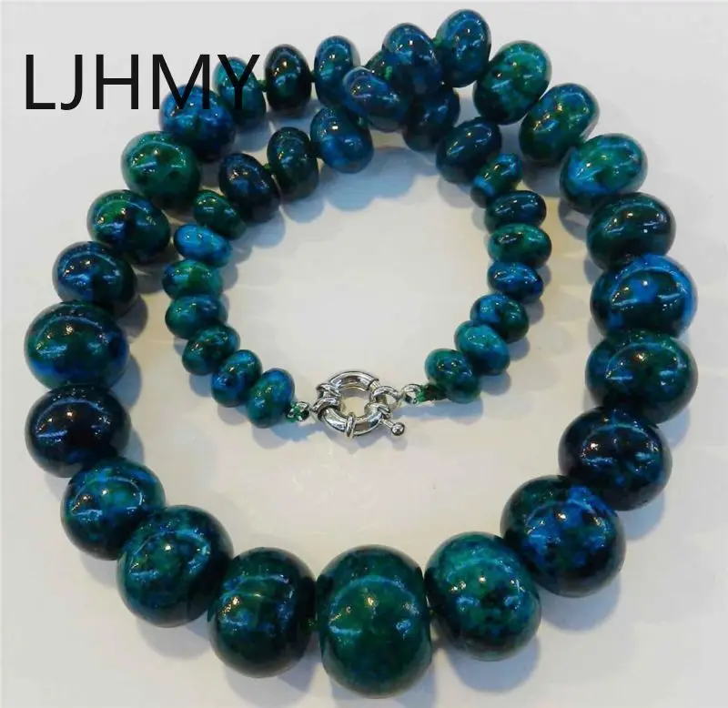 Charming!! 10-20mm Azurite Phoenix Agate Stone Crystal Quartz Round Roundel Beads Necklace