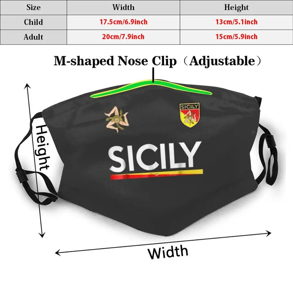 Sicilia Voetbal-Sicilië, italië Voetbal Jersey Volwassen Kids Anti Dust Filter Diy Masker Sport Mensen Krijgen Voor Ik Sicilië Embleem Mom