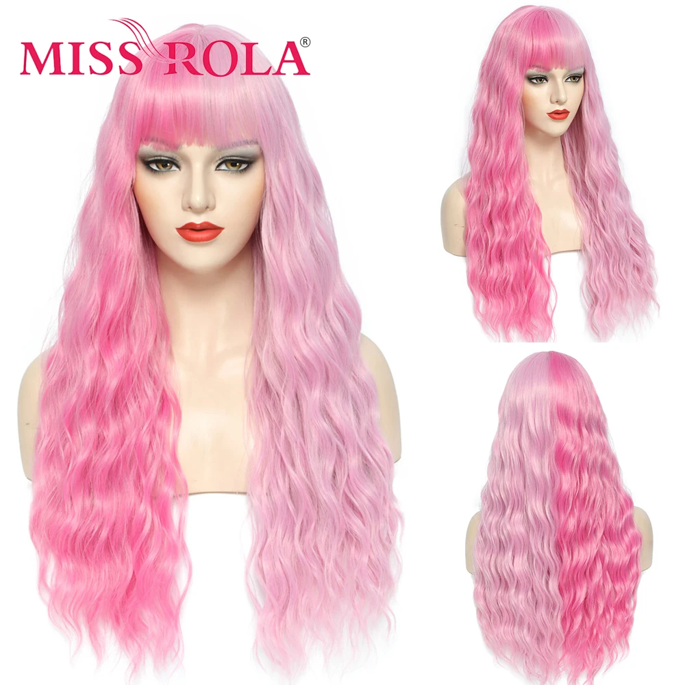 MISS ROLA Synthetic Pink Ombre Brown Light Blonde Wavy Wig Party Daily Cosplay Wigs for Black White Women Colorful Fiber