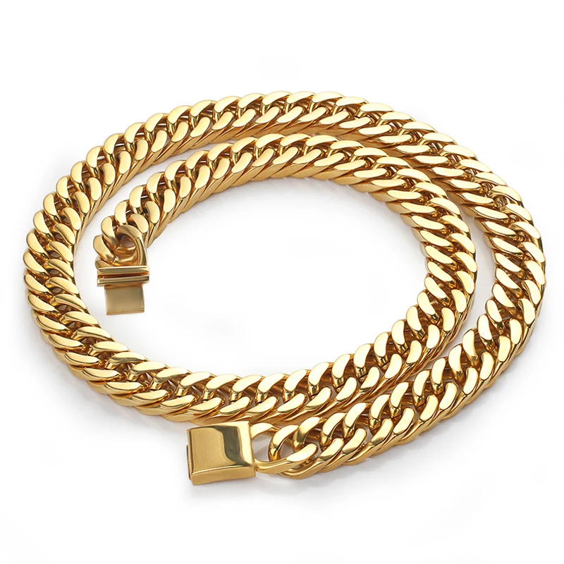 

Men's Curb Cuban Necklace Chain Gold Color 316L Stainless Steel Waterproof Necklaces Accesories for Men Jewelry 9mm Wide