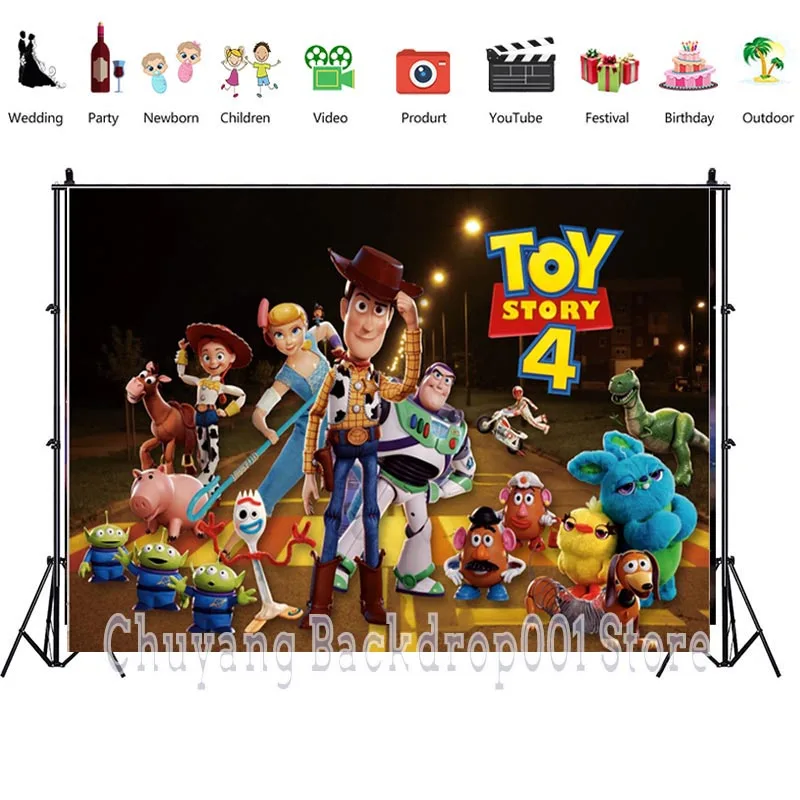 Disney Toy Story Kids Birthday Party Backdrops Bedding Room Wall Decor Poster Family Celebration Background For Photography