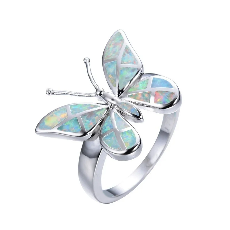 Cute Butterfly Animal Design Ring Imitation Blue Fire Opal Ring For Women Accessories Jewelry Bohemian Statement Girl Gift