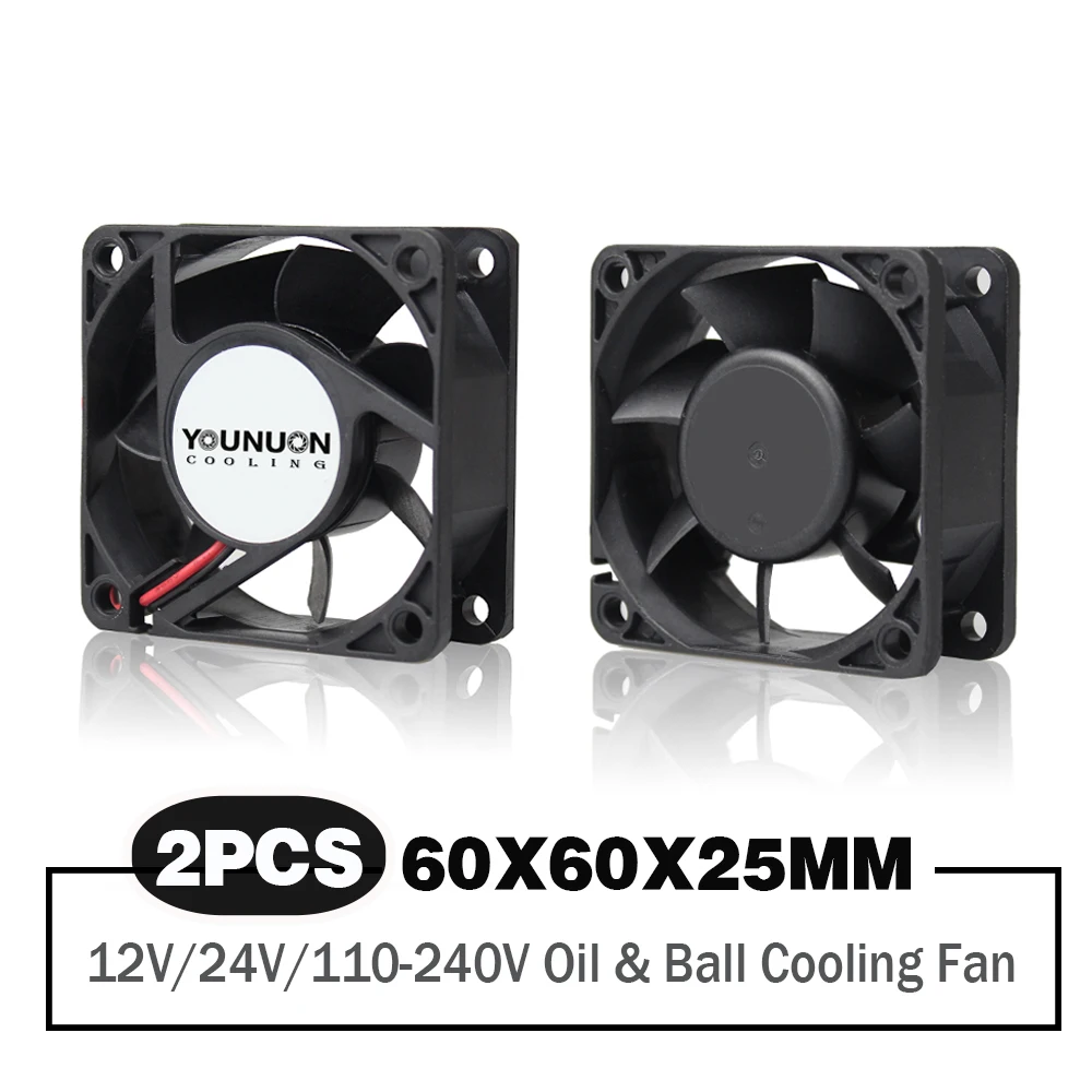 2 Pieces DC 24V 12V 60x60x25mm 60mm Ball Bearing Axial Brushless Printer Cooler Fan 60mmx25mm 6cm Heatsink Cooling Fan