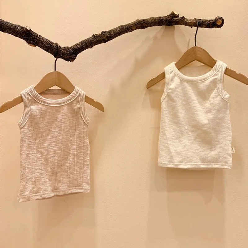 

Summer Baby Clothing Solid Cotton Infant Boys Base Tee Sleeveless Vest T shirt for Baby Girls Clothes QZ033