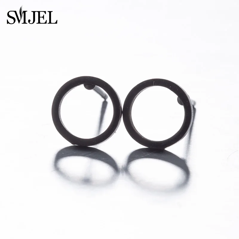 Minimalist Hollow Small Round Earrings for Women Hiphop Stainless Steel Black Circle Earings Ear Studs For Friend Boyfriend Gift