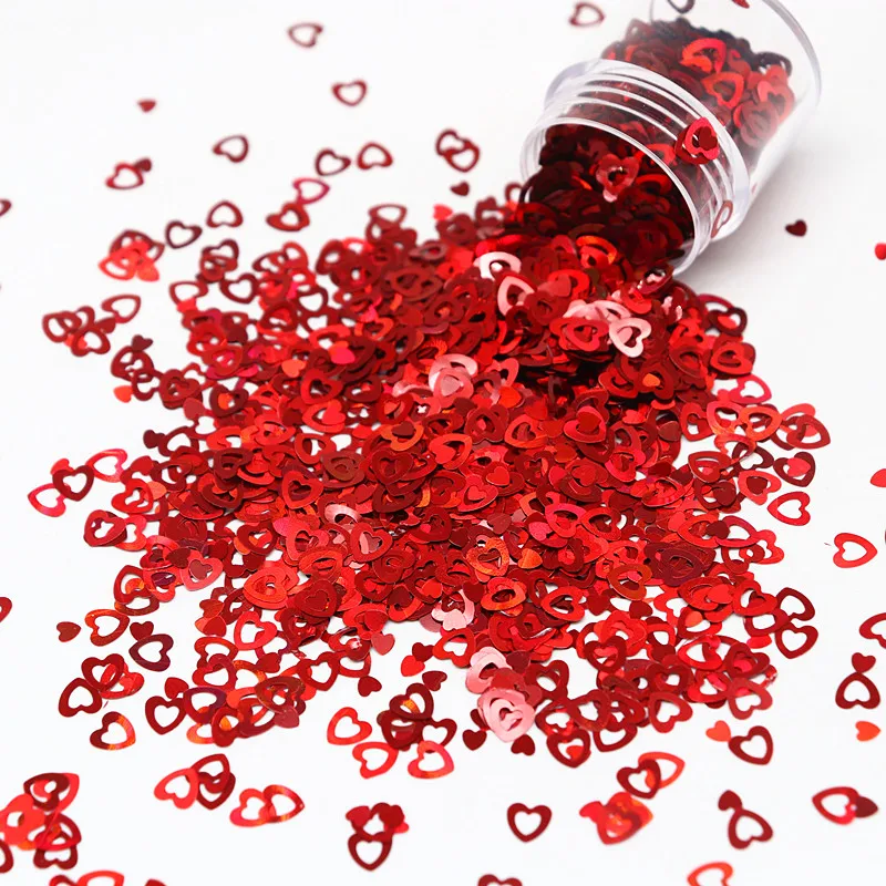 10ml Filling Laser Mirror Heart Shaped Nail Sequin Hollow Chunky Glitter Set Super Thin Sheet for Autumn Nail Decoration 3Mm