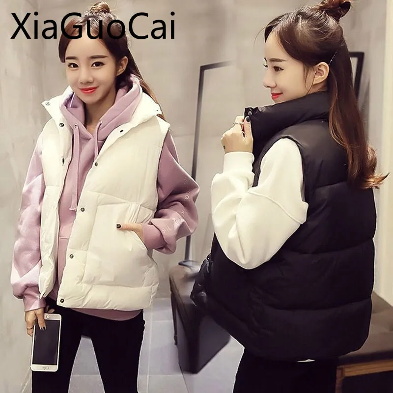 Winter White and Black Women Vest Newest Female Short Jackets Loose Wild Casual Jacket Down Vest Parkas Outerwear Clothes