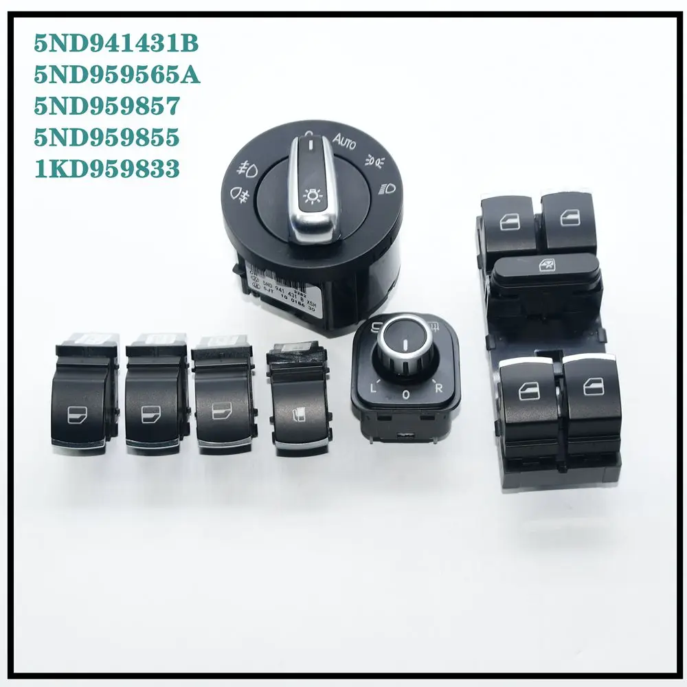 

7 Pcs Chrome Headlight Switch Window Mirror For Golf MK5 6 Rabbit Passes B6 B7 CC 5ND941431B 5ND959565A 5ND959857 1KD959833
