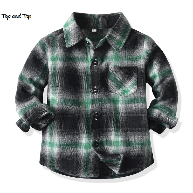 top and top Baby Boy Plaid Button Down Shirt Infant Girl Long Sleeve Casual Flannel Blouse Tops Formal Clothes Gentleman Costume