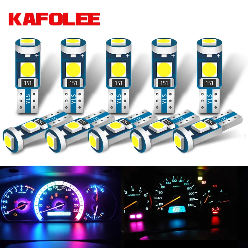 

KAFOLEE 10Pcs T5 W3W Автомобильная светодиодная лампочка приборная панель приборная лампа 3030 SMD клиновидная база грузовик приборный индикатор кондиционер лампа переменного тока