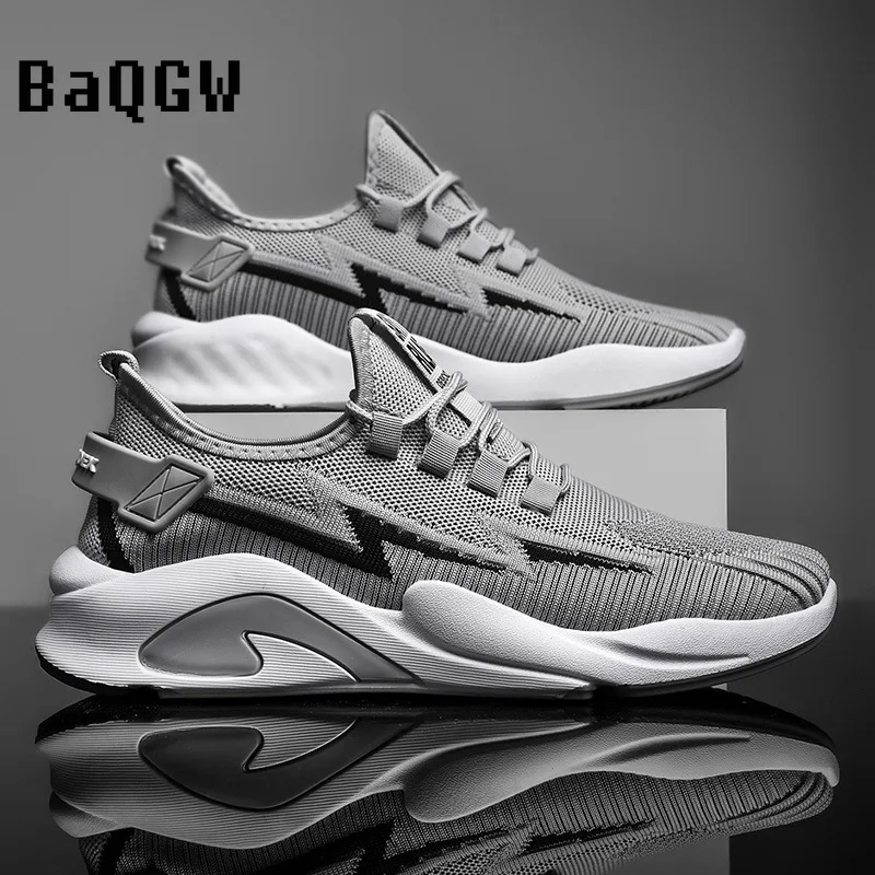 2022 New Fashion Men's Sneakers Breathable Mesh Knitted Vamp Lightning Stretch Cushioning Autumn Male Sport Running Casual Shoes