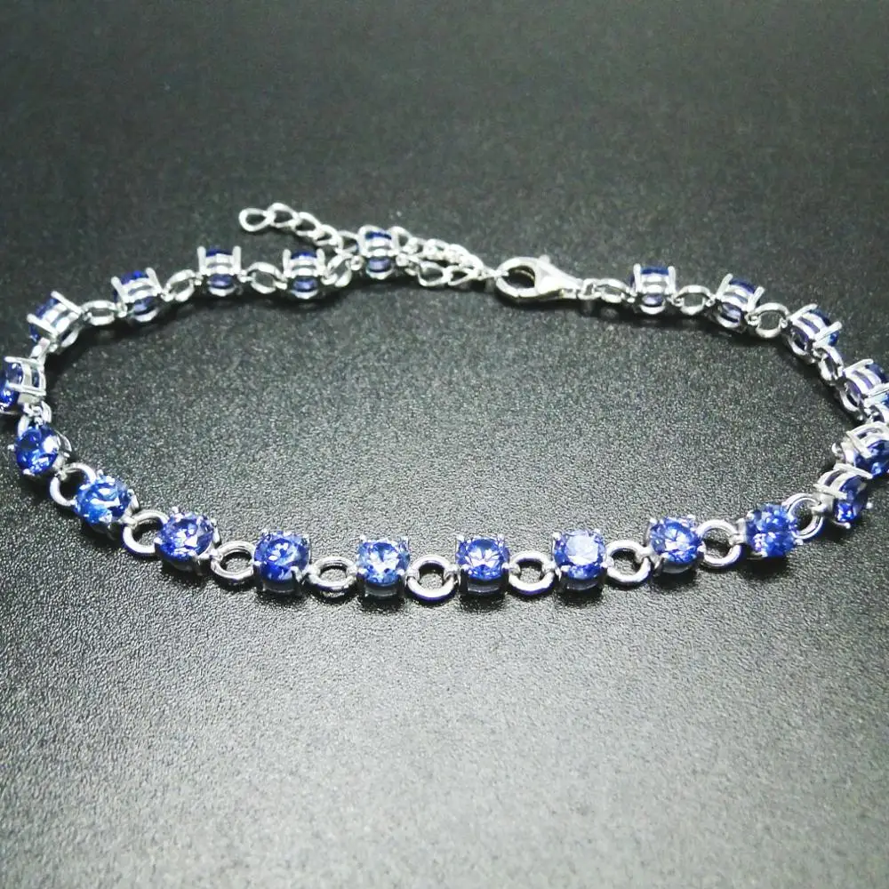 100% 925 Sterling Silver Bracelet Tanzanite Green Spinel 5mm stone Women Bracelet for gift