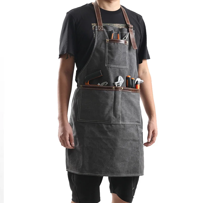 Durable Work Tool Apron Unisex Adjustable Canvas Aprons With Tool Pockets Cooking Barber BBQ Garden Heavy Duty Workshop Apron