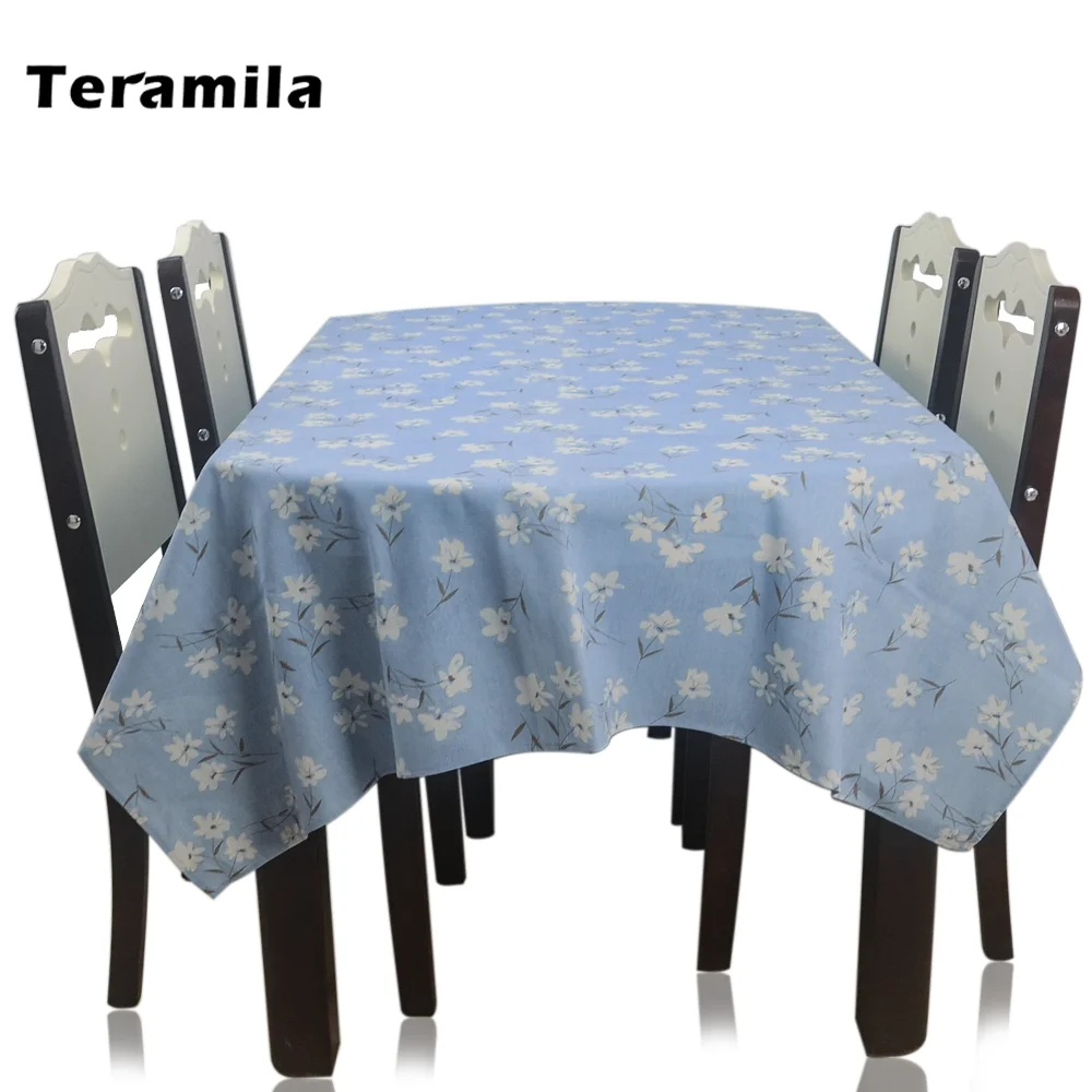 Teramila Rectangle Flower Design Dining Table Cloth Thick Cotton Linen Blue Pink Table Cover For Home Party Mantel Wedding Decor