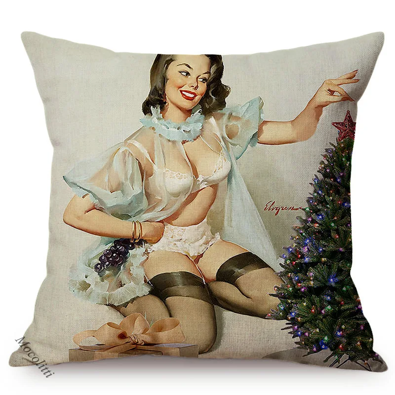 Sexy Woman Pattern Cushion Cover Vintage Fashion Lady Christmas Sexy Charming Decoration Room Sofa Throw Pillow Case Kussenhoes