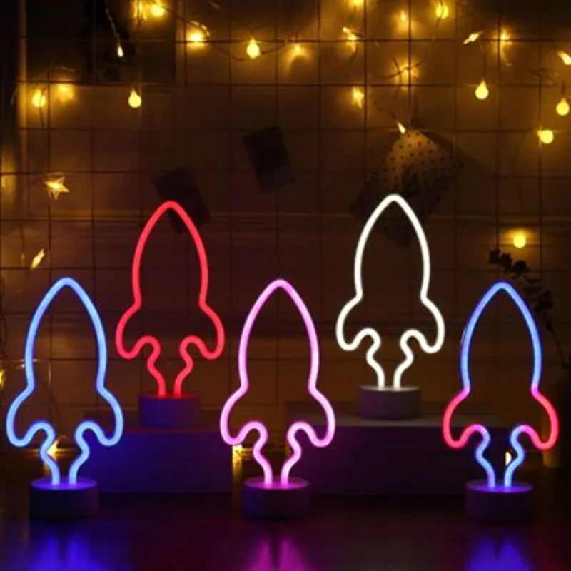 

Rocket Shape Led Neon Light Signs for Room Home Decor Table Lamp Bar Atmosphere Neon Sign Christmas Decoration Holidays Gifts