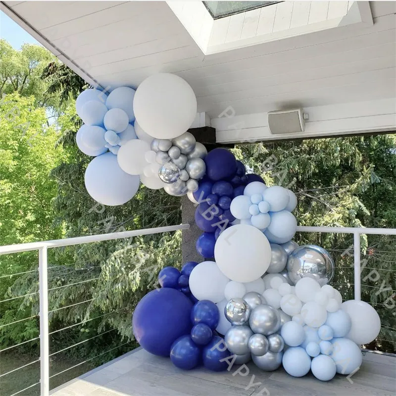 

117Pcs Deep Blue White Arch Garland Balloons Kit Chrome Silver Latex Balloon Set Wedding Birthday Party Decoration Supplies