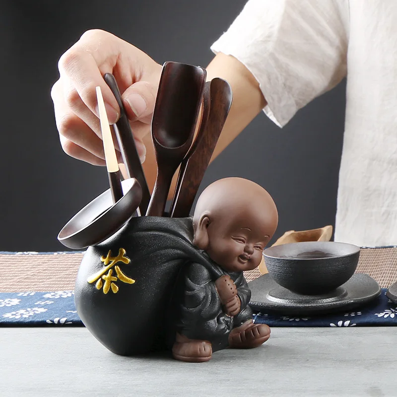 Zen Tea Zisha Little Monk Tea Ceremony Six Gentlemen Ebony Wood Bamboo Set Tea Set Accessories